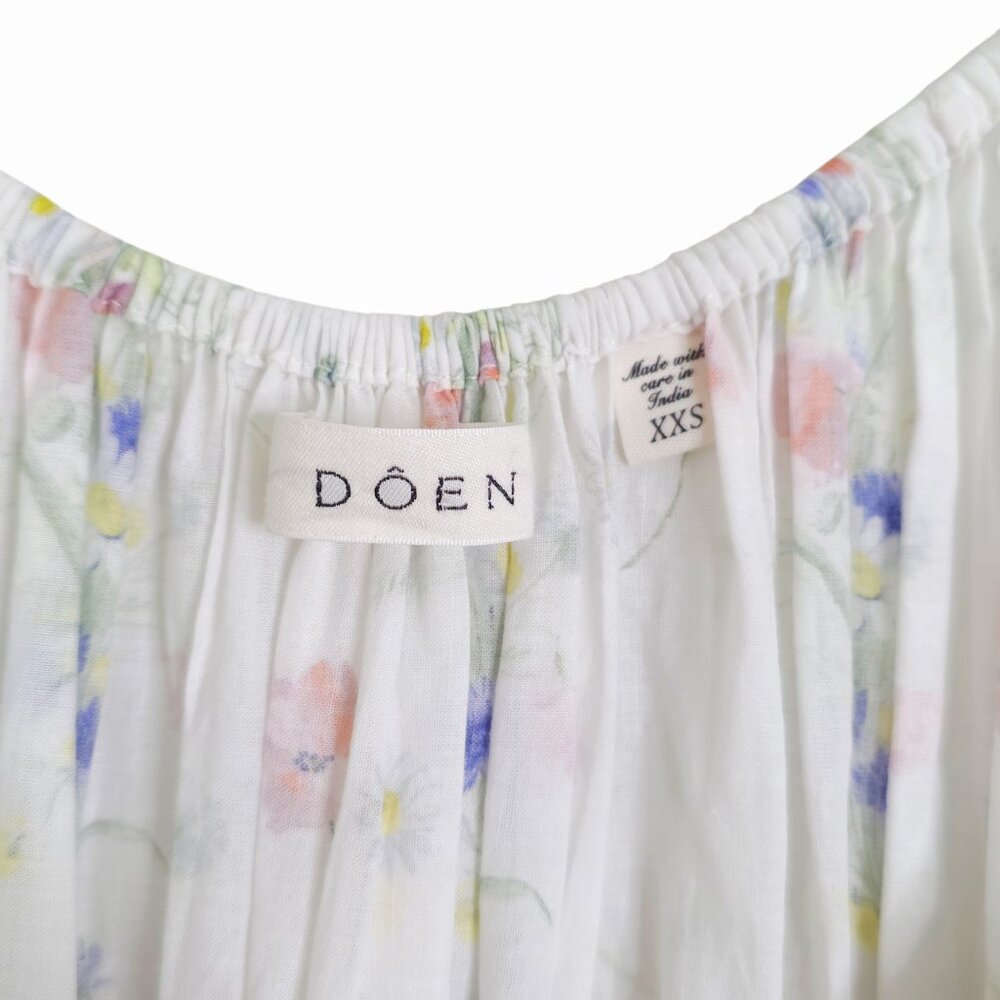 Doen Quinley Midi Dress Painted Bouquet White Floral Puff Sleeve Size XXS - Picture 4 of 10